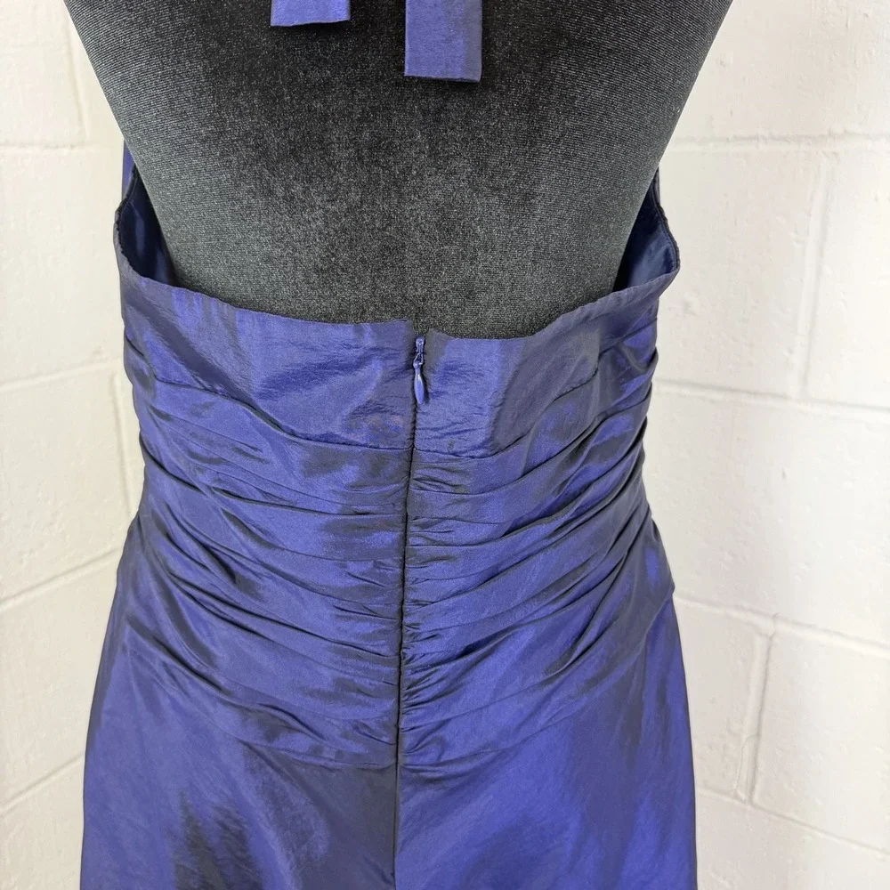Jones NY Dress Babydoll Ruched Purple Satin Tie Halter Neck Y2K Glam Cocktail 12